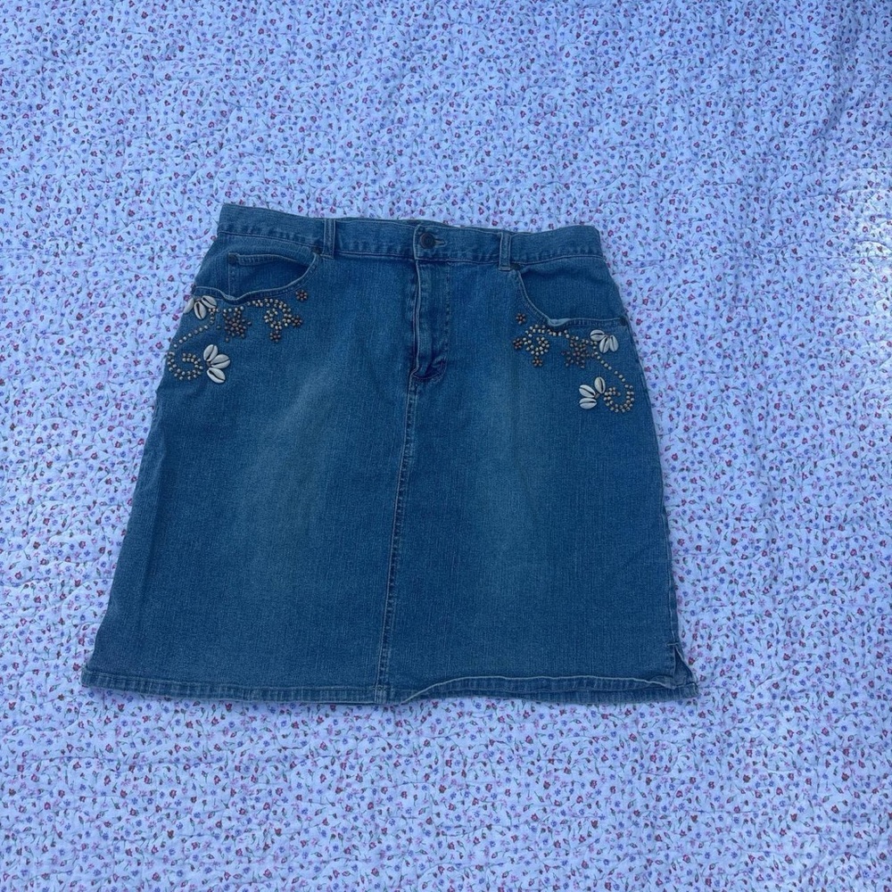 Coastal Seashell Denim Skirt